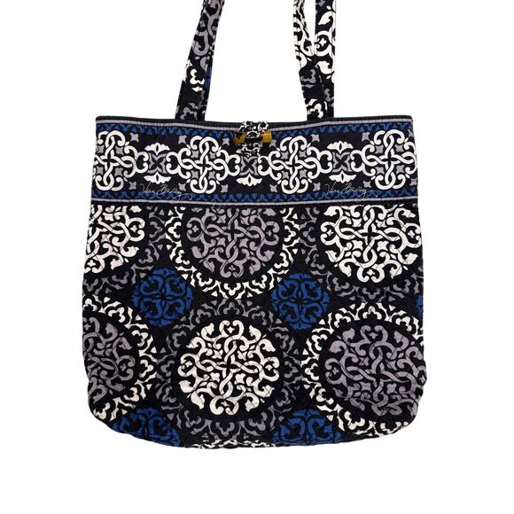 Vera Bradley Blue Patterned Shoulder Bag Toggle Closure Preppy Fabric Tote - Picture 4 of 7